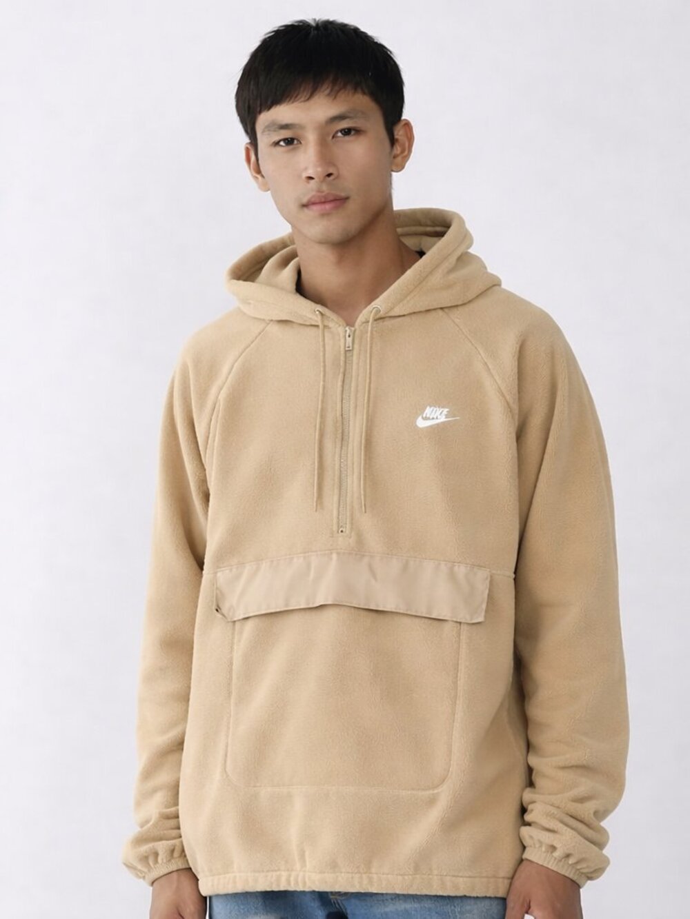 Nike Mens Club Hoodie 1/2 Zip Sweatshirt Fleece Pullover Therma HN1439 Tan XL
